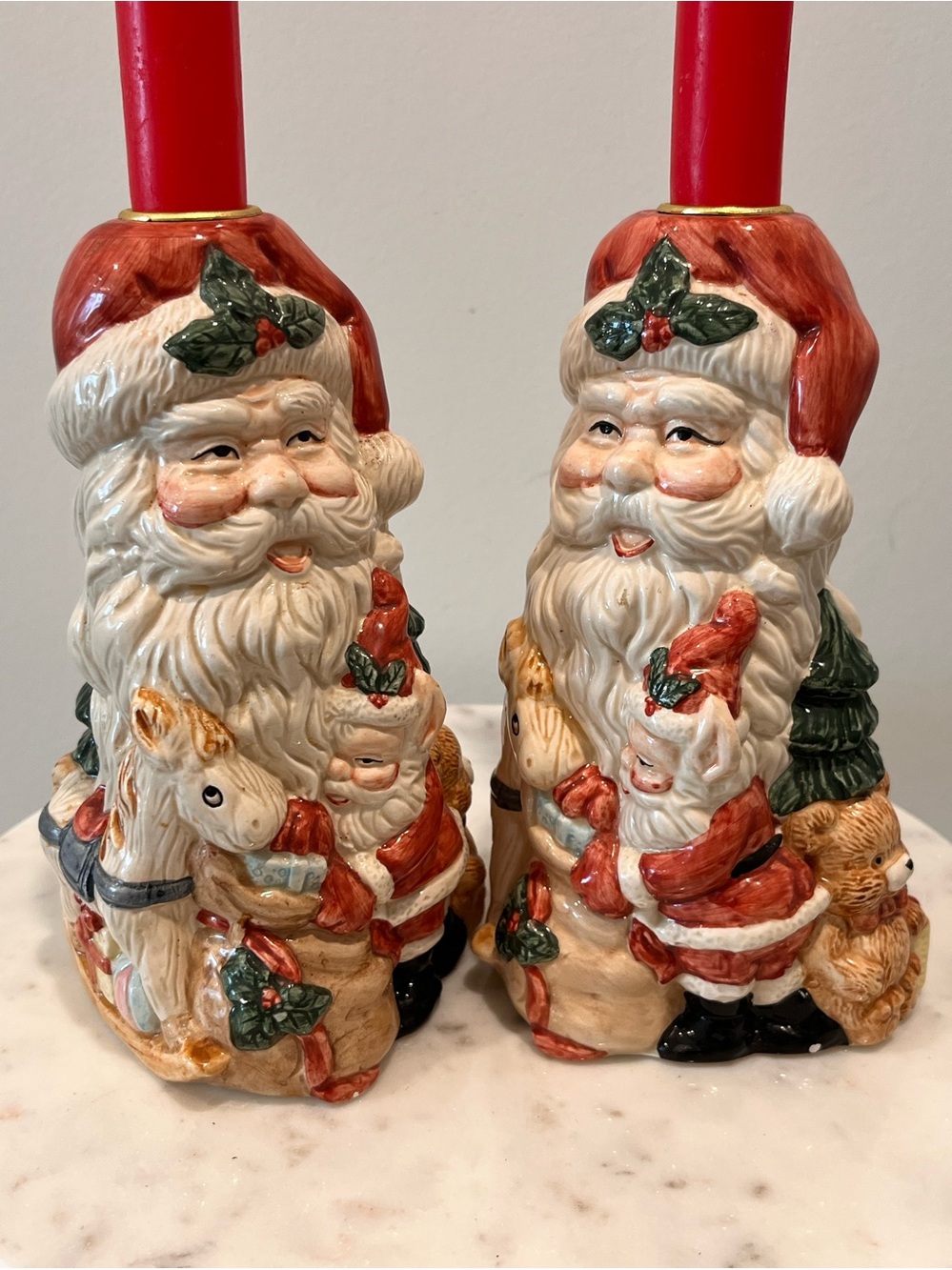 Vintage Pair of Santa Claus Ceramic Taper Candle Holders